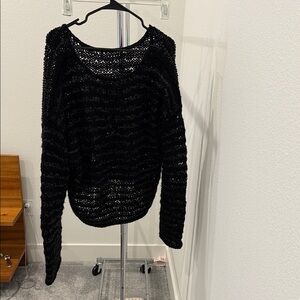 Black Off Shoulder Textured + Knit Women's Sweater